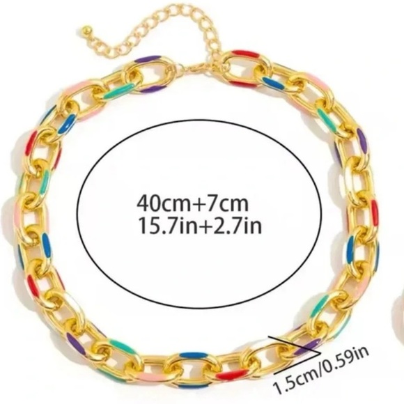 Cuban Color Block Chain Gold Link Necklace - Picture 8 of 8